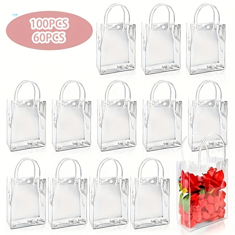 100 Clear Gift Bags Bulk Reusable Small Plastic Bags Gift