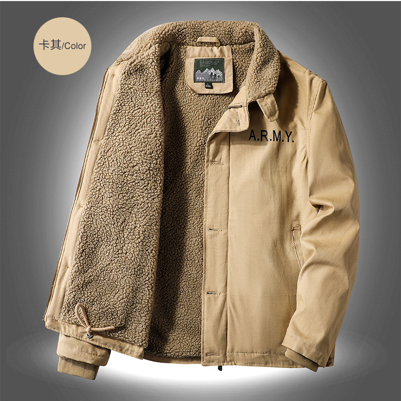 Chaqueta acolchada de algodón de invierno chaqueta de lana de cordero para hombres chaqueta acolchada de algodón chaqueta de ropa de trabajo de solapa chaqueta de hombre forrada de lana engrosada uniforme militar chaqueta acolchada de algodón cálido