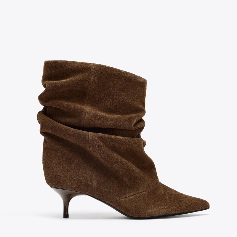 ZA Brown Pointed Toe Pleated Boots for Women 2026 New Autumn Western Style Suede Short Boots with Thin Heels Fashion Boots ZA Brown Pointed Toe Pleated Boots for Women 2026 New Autumn Western Style Suede Short Boots with Thin Heels Fashion Boots