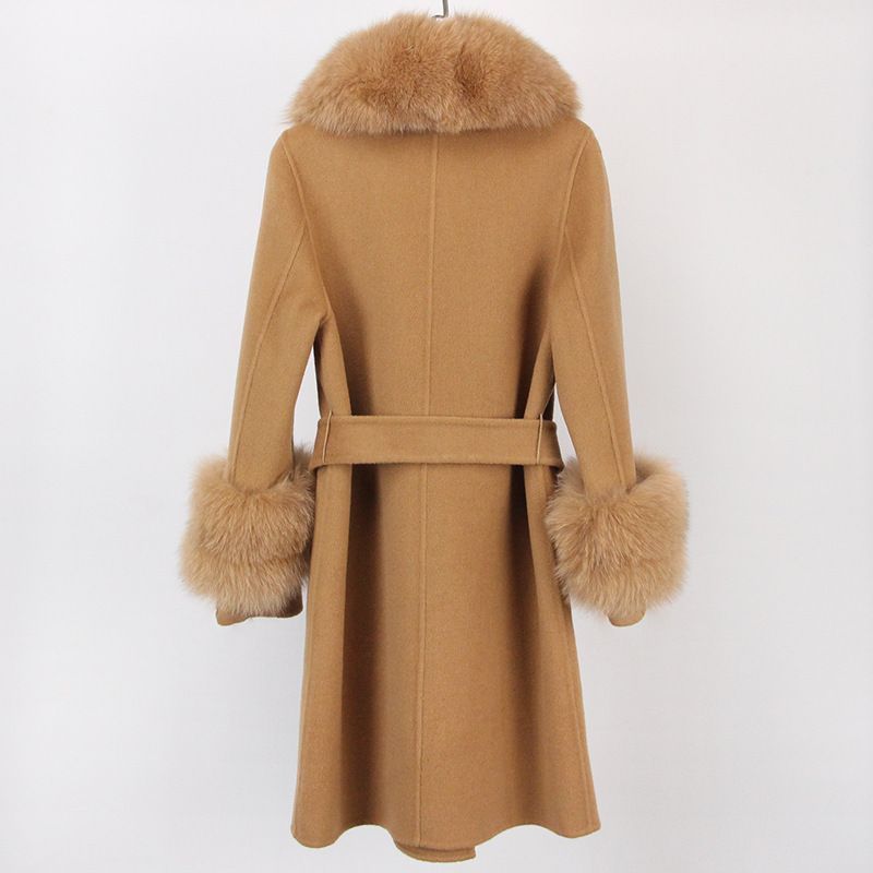 Abbigliamento da donna Cappotto in cashmere double face con pelliccia per donna Autunno e inverno Colletto da completo Caldo e sottile Cappotto in lana di alta qualità per donna_voghion.com