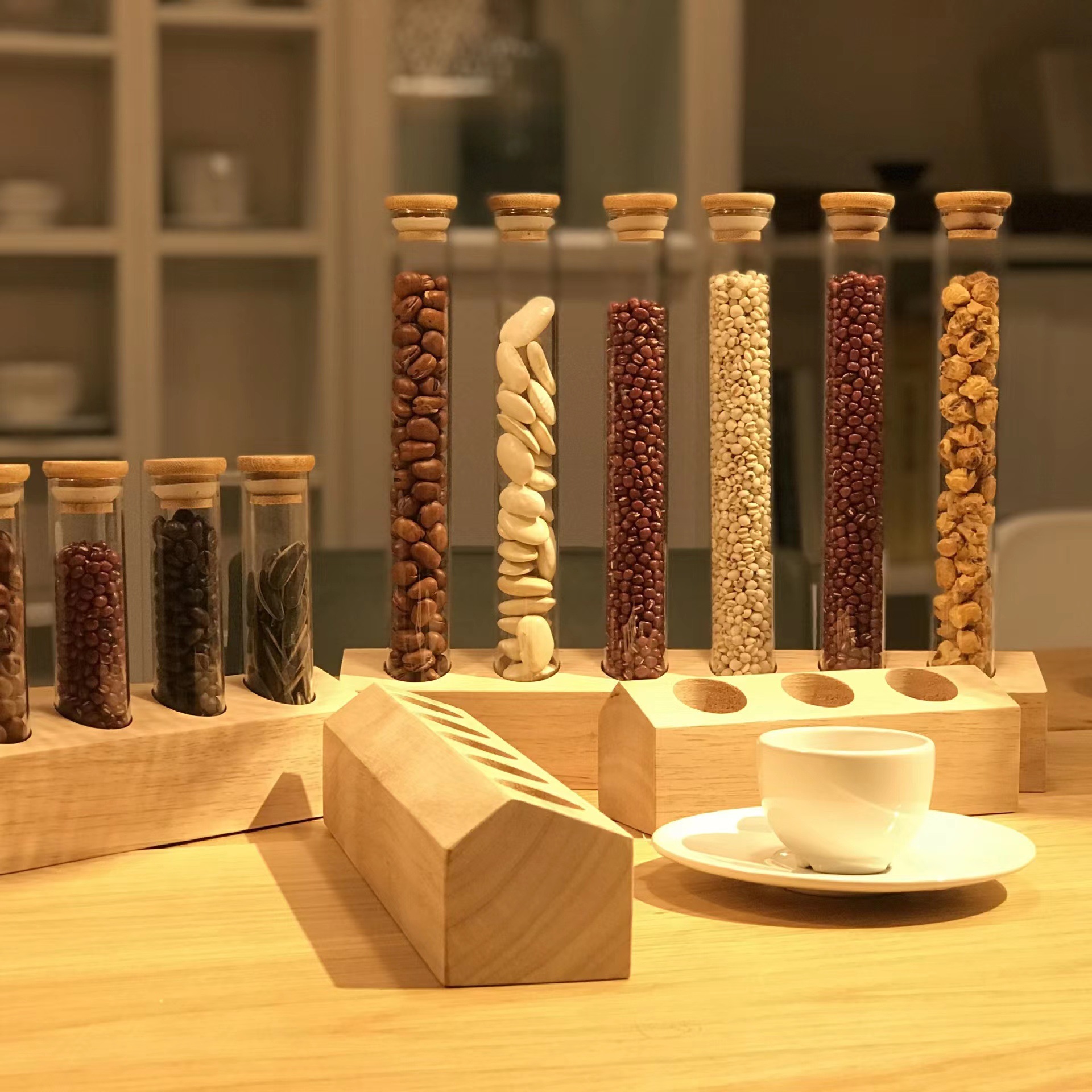 Tubo de ensayo de vidrio transparente creativo café perfumado soporte de exhibición de Té clasificación de frutas secas frasco de almacenamiento sellado