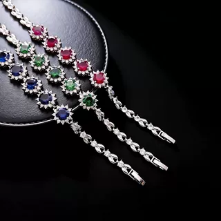 时尚满钻太阳花彩宝手链仿真红宝石祖母绿宝石手链高级感设计饰品