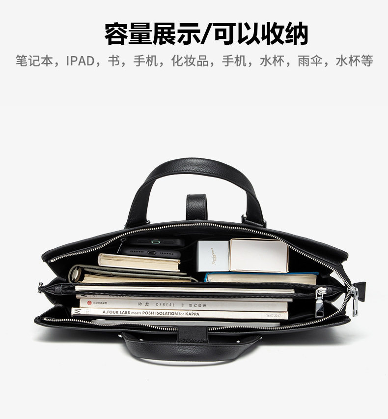 Cặp da nam da bò thật đeo vai đựng laptop 15.6 inch cao cấp sang trọng — Da bò lớp đầu họa tiết kim cương chi tiết 9
