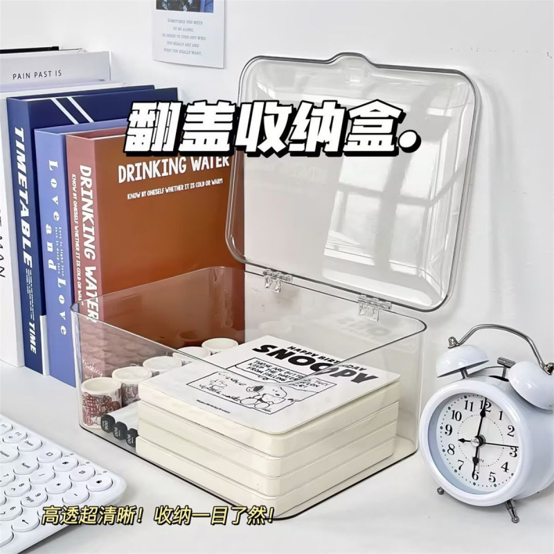 桌面收纳盒透明亚克力杂物办公室卧室宿舍带盖防尘整理盒有盖|undefined