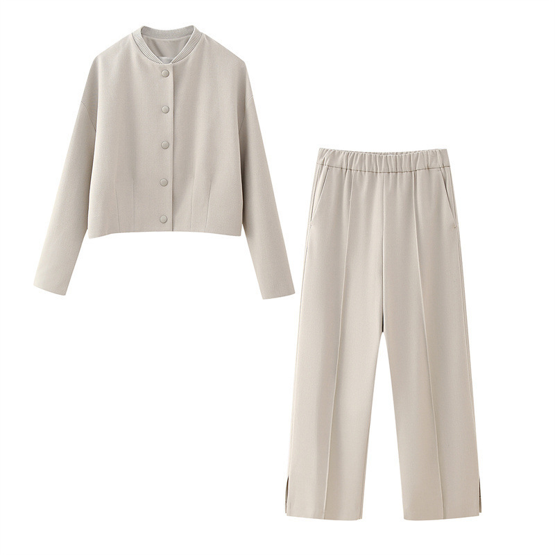 ZARY cross-border foreign trade 2023 autumn new women's fashion short pilot jacket coat + pajamas style trousers