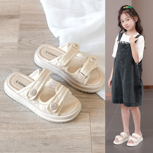 Children's Slippers 2024 Summer New Arrival Soft Sole Small Fragrance Fashion Princess Shoes for Girls Outdoors One-Piece Slippers