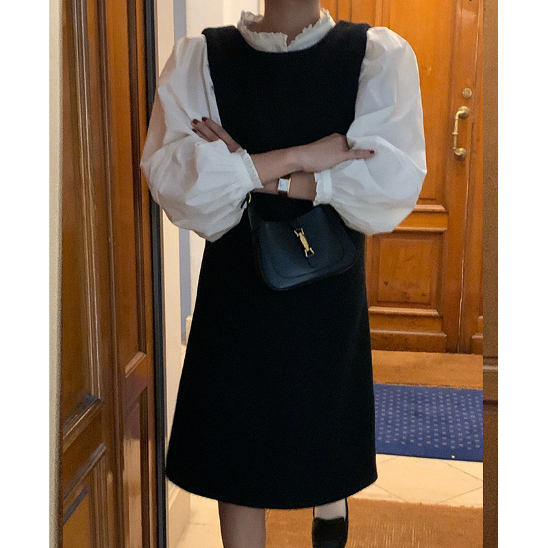 In Stock Korean With*Utsu*Mer Lace Shirt, Chanel-Style Woolen Vest Dress Set for Autumn