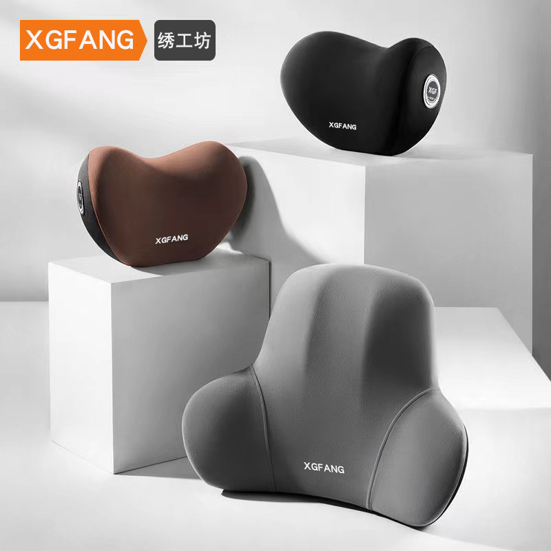 Almohada para automóvil, cuello cervical, cojín de asiento de algodón con memoria, cojín de cintura, respaldo, soporte de cintura universal de cuatro estaciones