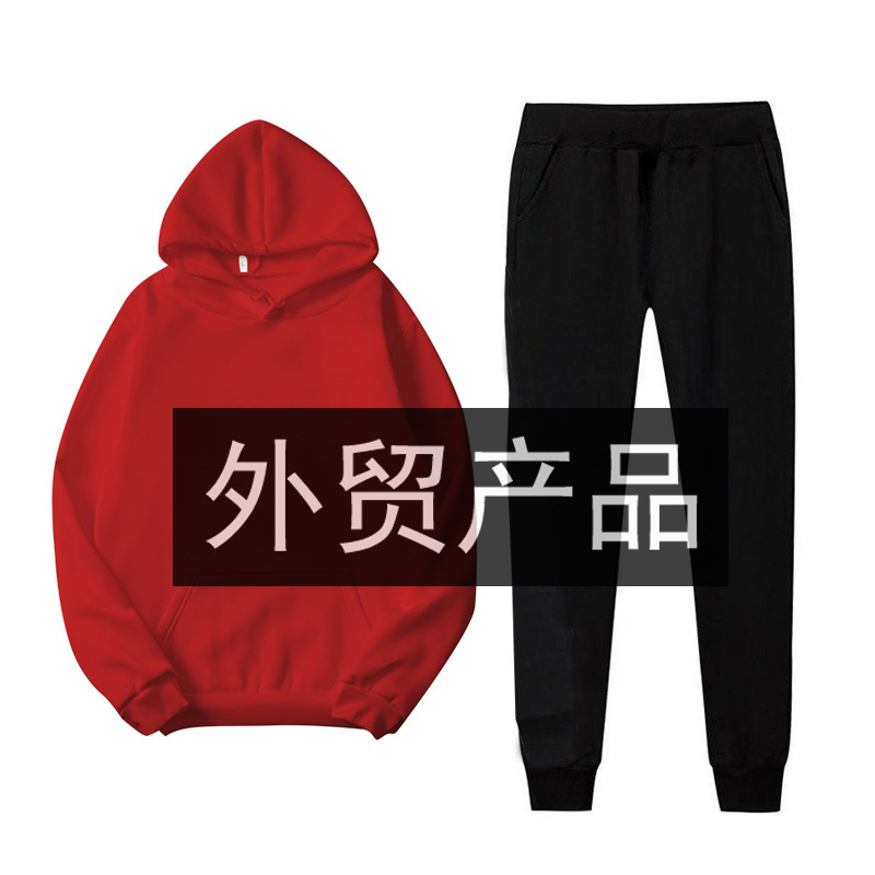 Cross-border Solid Color plus size Hooded fleece-lined Sweat suit Foreign Trade Loose Men's and Women's Pullover Autumn and Winter Heat Transfer Printing