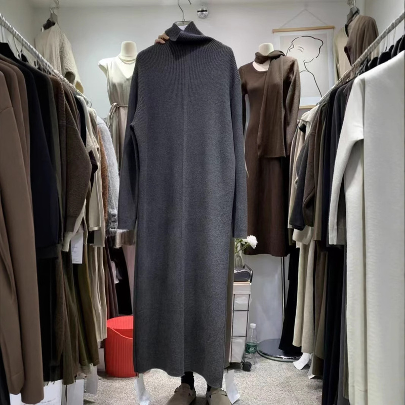 High-Neck Extra-Long Ankle-Length Knitted Sweater Skirt for Women 2025 Autumn and Winter Straight Large Size Loose Simple Versatile Long Skirt