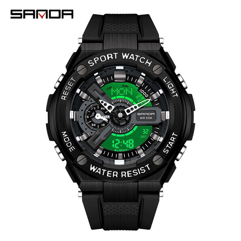 SANDA nueva lámpara de elevación de la mano reloj electrónico multifunción Deportes impermeable reloj de alarma reloj de los hombres 3170