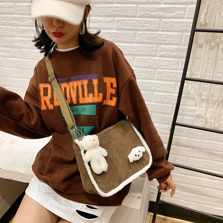 2020年冬季新款清新甜美 帆布女式斜挎包印花动物小方包女包