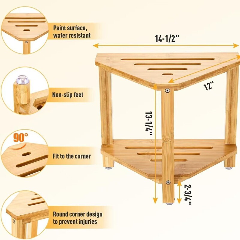 Bamboo Bathroom Stool Storage Rack Solid Wood Non-Slip Stool Bath Stool Shoe Changing Stool Household Two-Layer Storage Rack Bathroom