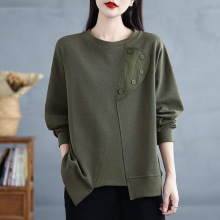 2026年春秋季新款韩版宽松卫衣女士薄款纯色慵懒风百搭不规则上衣