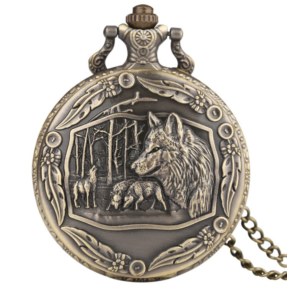 Retro Bronze Large Wild Wolf Pocket Watch Fashion Cross-Border Hot Sale