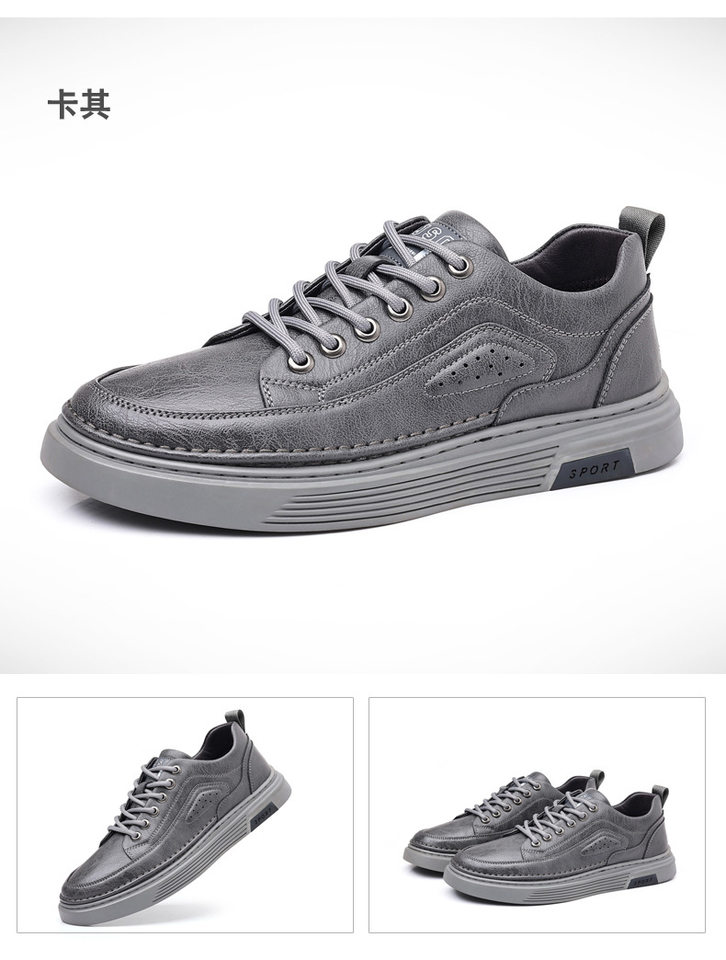 Giày da nam công sở cổ thấp đế mềm, giày sneaker da bò phối dây buộc, gót thấp 1–3 cm — GX2033 màu trắng, GX2033 màu xám chi tiết 27