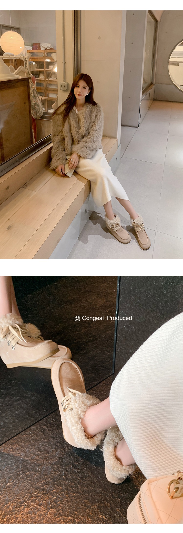 Boot tuyết nữ cổ cao lót lông giữ nhiệt, mũi tròn, dây buộc, tăng chiều cao bên trong — Vàng kem lót đơn, Đen lót nhung, Vàng kem lót nhung, Nâu lót nhung chi tiết 25