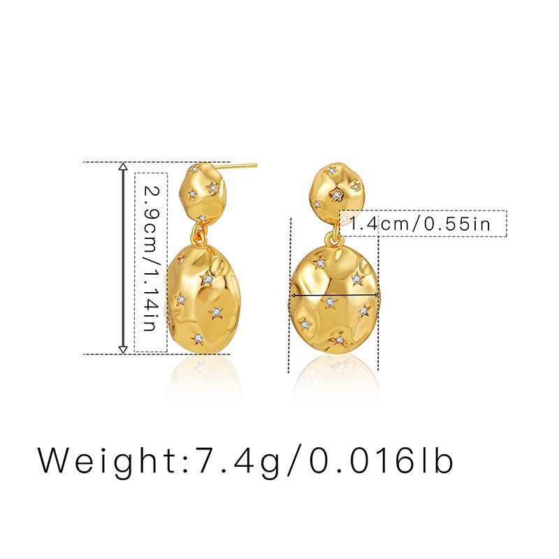 CrossBorder European and American Retro Oval Piece Hong Kong Style Ear Studs Copper Plating 18K Real Gold Zircon Shining Diamond Baroque Delicate Earringspicture1