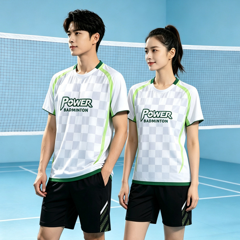 Badminton Uniform Set, Quick-Drying Men's and Women's Short-Sleeved T-Shirts, Volleyball Competition Team Uniforms, White Sports T-Shirts, Table Tennis Jerseys and Pants Badminton Uniform Set, Quick-Drying Men's and Women's Short-Sleeved T-Shirts, Volleyball Competition Team Uniforms, White Sports T-Shirts, Table Tennis Jerseys and Pants