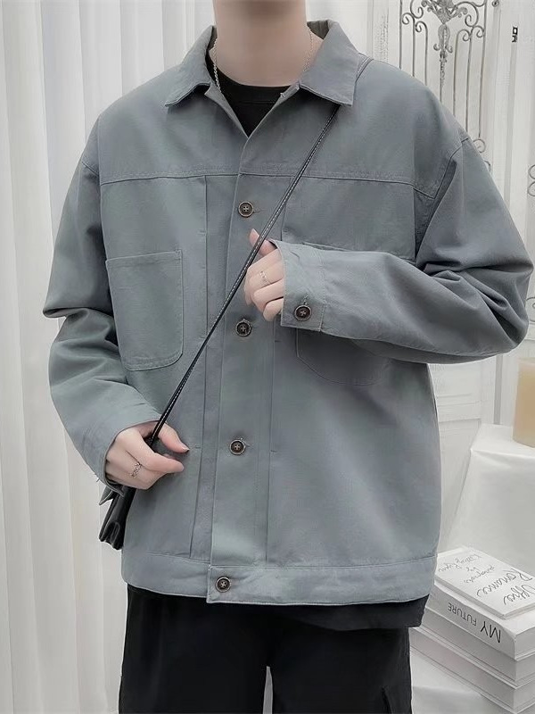 Chaqueta retro simple para hombre, color sólido casual japonés, chaqueta de pareja de manga larga suelta y versátil, ropa interior de moda