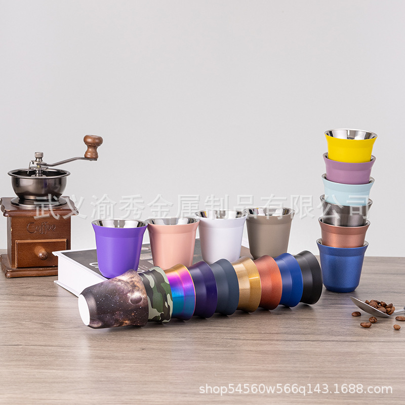 Taza de café de acero inoxidable 304, taza de doble capa para chupito, taza de espresso, taza aislada 80ml160ml250ml