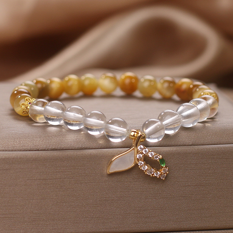 Natural oro tigre ojo piedra pulsera de cristal blanco mujer de alto nivel sensación colgante de cola de pez pulsera ligera lujo nicho joyería de mano