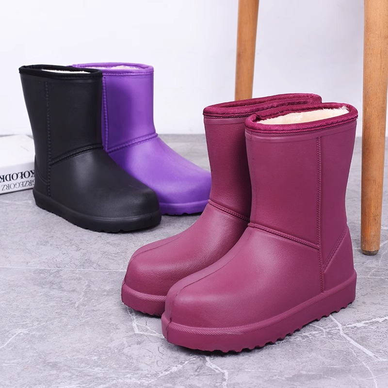 女冬季中筒时尚少女雨鞋加绒保暖加厚外穿水鞋厚底防滑防水雪地靴