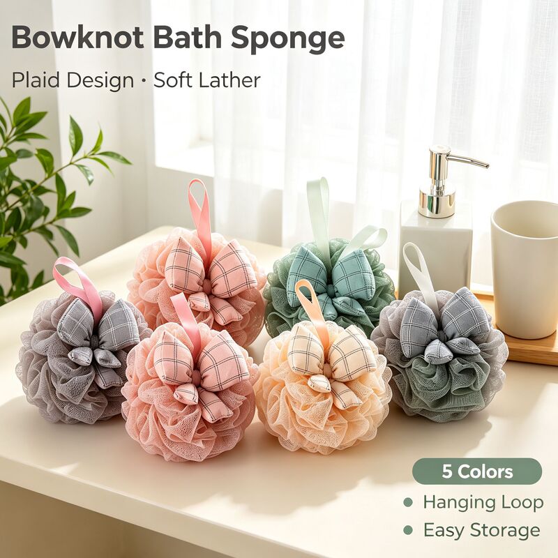 Japanese-style high-appearance bath sponge with bow, soft and foaming, for back scrubbing, can be hung and won't fall apart Japanese-style high-appearance bath sponge with bow, soft and foaming, for back scrubbing, can be hung and won't fall apart
