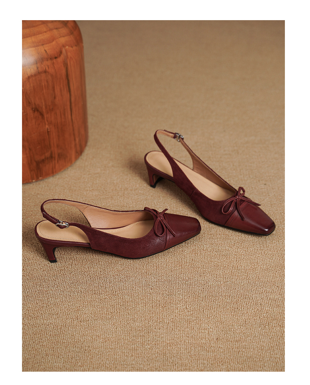 Sandal nữ da bò dệt gót 4.5 cm hở gót — màu nâu chi tiết 18