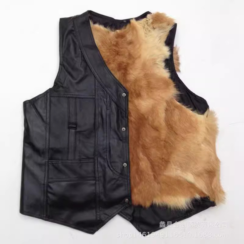 Wool Vest Men's Middle-aged and Elderly Fur One-piece Leather Wool Vest Thickened Cotton Waistcoat for Old Men's Autumn and Winter Dad Clothes