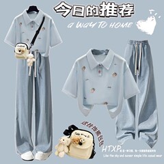 女学生短袖T恤夏季初中学生学院风甜美刺绣Polo衫洋气穿搭一整套