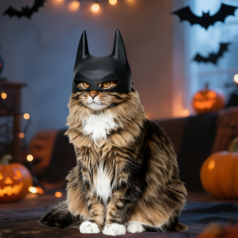 Ventas transfronterizas calientes nuevas mascotas gatos pequeñas máscaras adorables personajes de Batman personajes animales de alto nivel máscaras Halloween