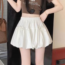 蓬蓬裙蝴蝶结春款2025防走光短裙高腰花苞绑带白色半身裙甜美黑色