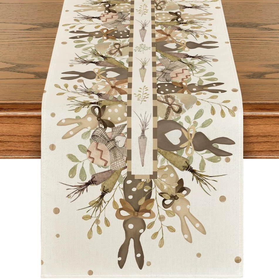 Amazon Best Selling Easter Bunny Egg Table Runner Restaurant Tabletop Holiday Party Home Decoration Table Runner