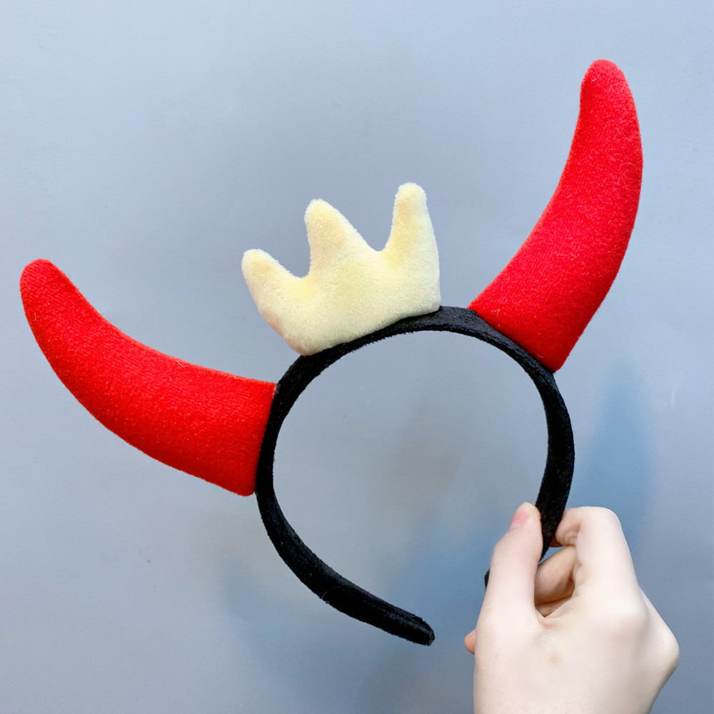 Korean Plush Horns Wide Headband display picture 6
