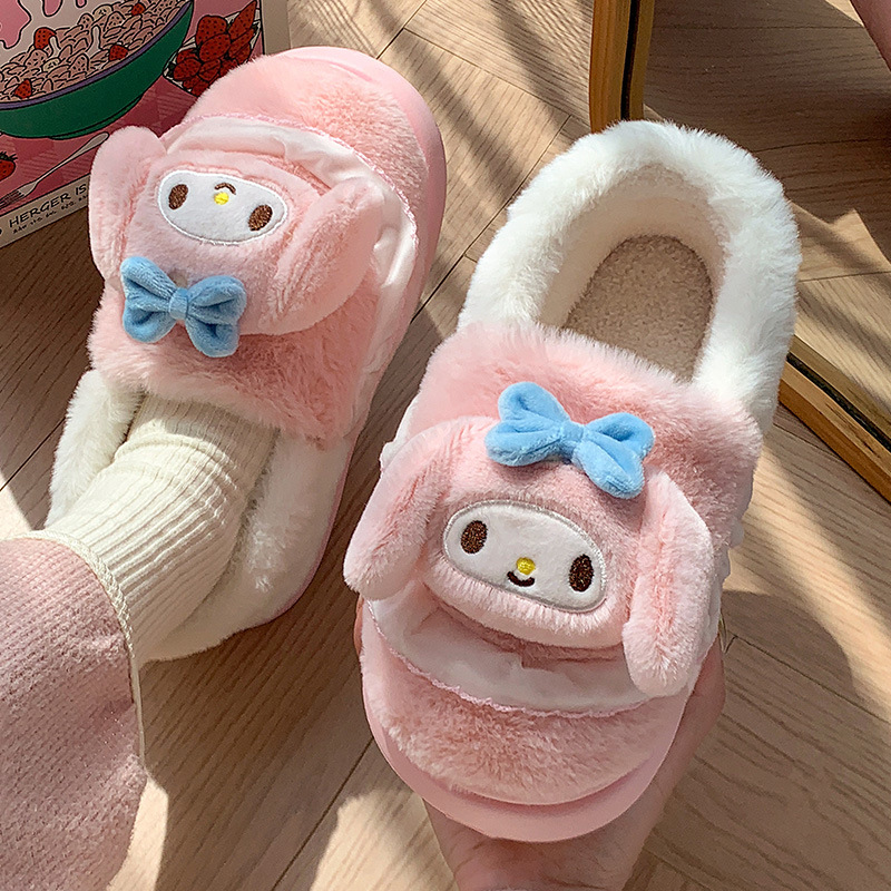 Zapatillas de algodón Kulomi para mujeres otoño y invierno nuevas zapatillas caseras cálidas y de lana princesa Sanliogou