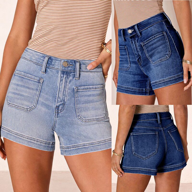 Cross-Border Temu Hot-Selling European and American Women's Denim Shorts 2026 American-Style Comfortable Classic Washed Stretch Shorts in Stock Cross-Border Temu Hot-Selling European and American Women's Denim Shorts 2026 American-Style Comfortable Classic Washed Stretch Shorts in Stock