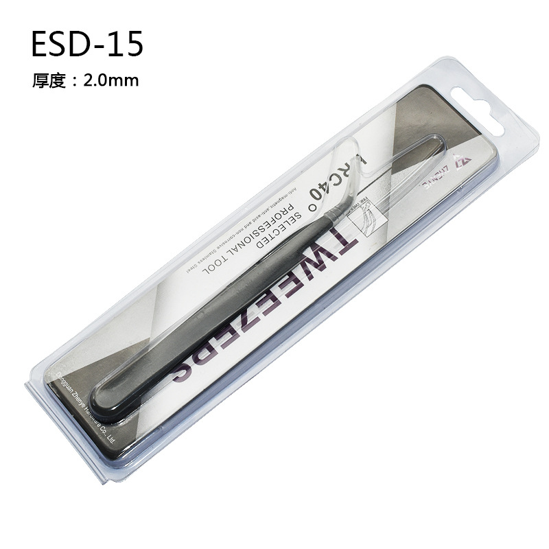 Pinzas de acero inoxidable para manualidades, pinzas puntiagudas para decoración de uñas, pestañas postizas, herramienta antiestática ESD-15 para bisutería.