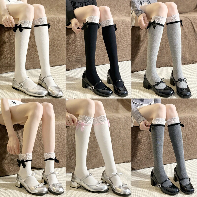 Pure desire all-match Japanese cotton calf socks lace bow mid-calf socks jk Lolita daily Mary Jane socks