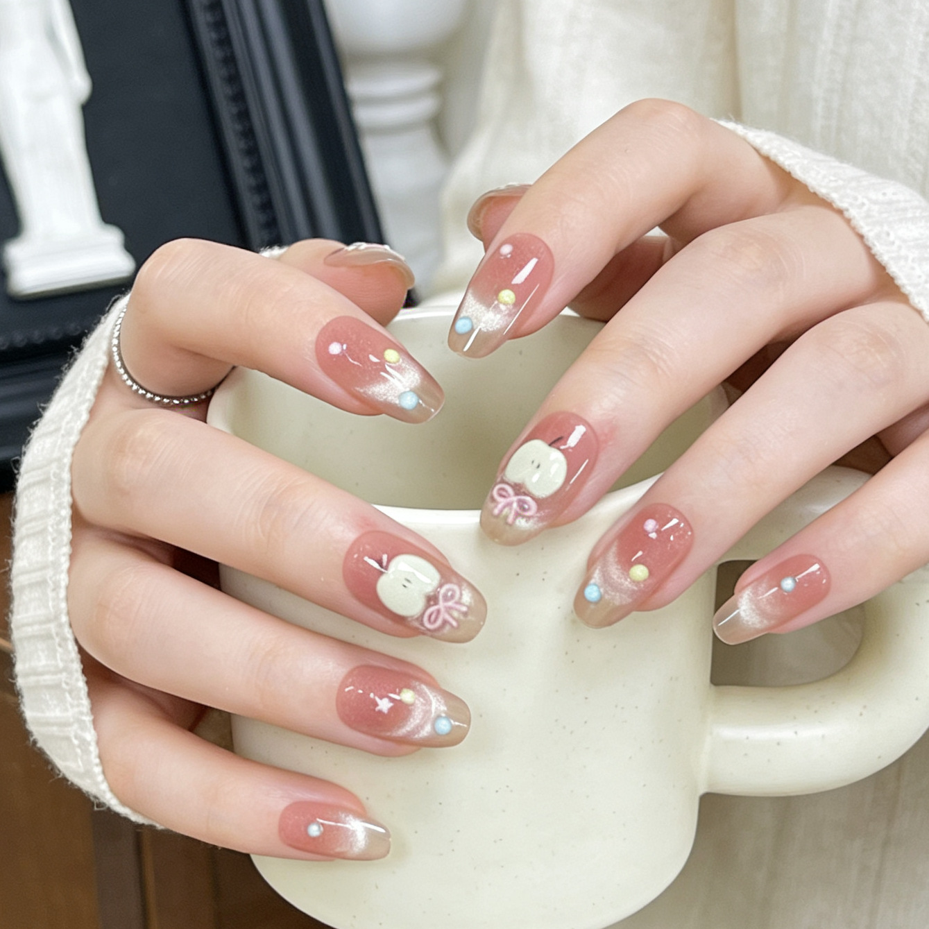 Parche de manicura para usar uñas falsas productos terminados de verano dopamina estrellas francesas manzana adorable pegatinas de uñas