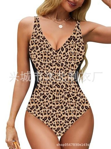 Traje de Baño Enterizo para Mujer, Estilo Europeo y Americano, con Tirantes, Ajustado, Reductor de Abdomen, Escote en V Profundo, Bloques de Color, Espalda Cruzada, 2025