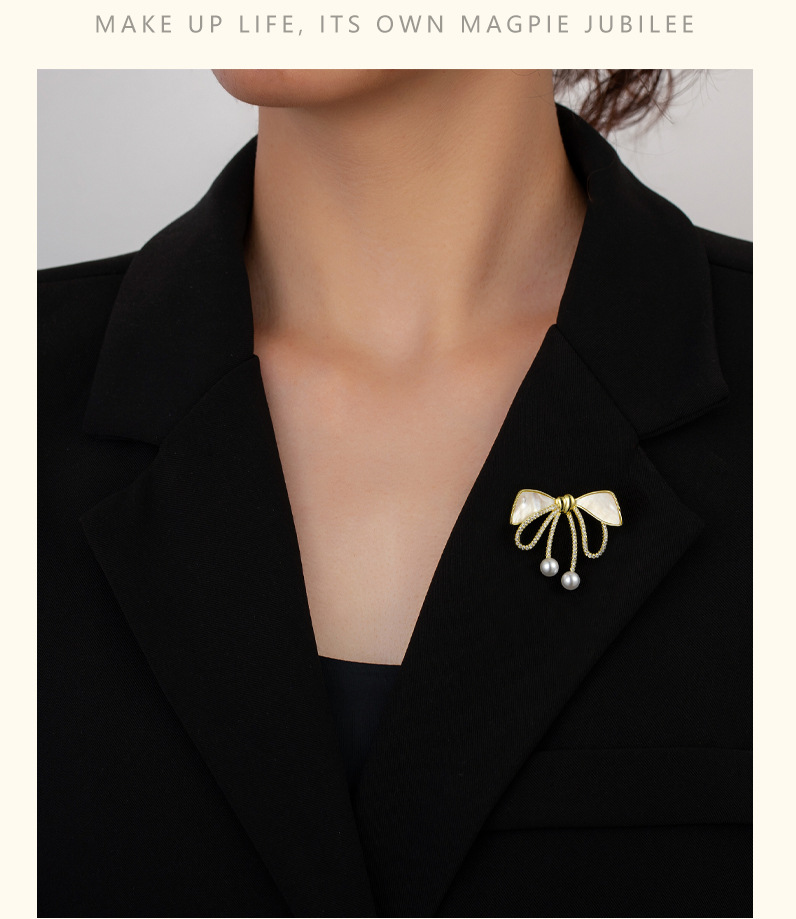 时尚蝴蝶结胸针女 轻奢高级感贝壳胸花 小众个性别针