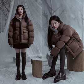 现 2025冬季新款韩国设计师gu*ss裴秀智同款刺绣羽绒服外套