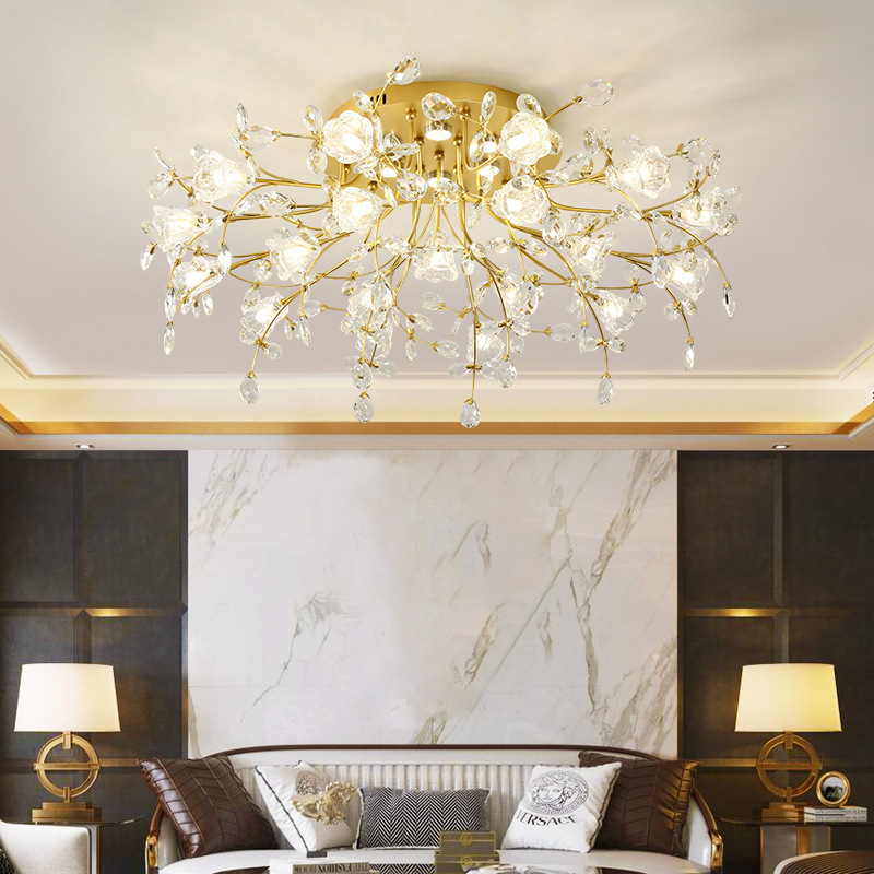 European Style Living Room Ceiling Light Light Luxury Atmospheric Round led Crystal Light Bedroom American Style Simple Modern Package Lamps