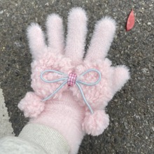 韩系高颜值毛绒蝴蝶结手套冬季女可爱公主风保暖防寒学生骑行防冻