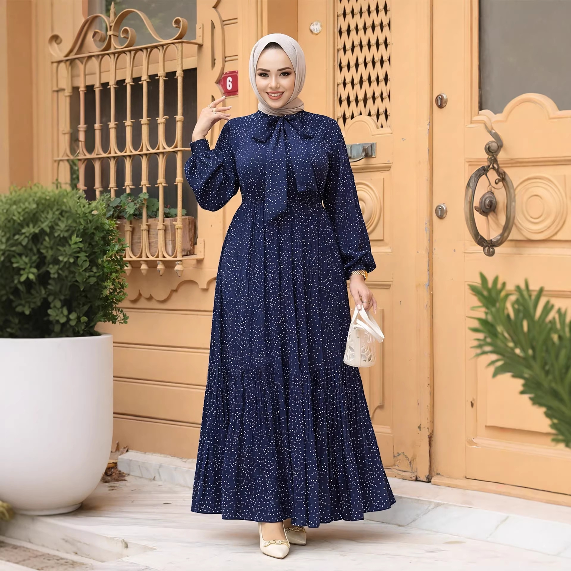 D180 New Plus Size Women's Long Dress, Fashionable Polka Dot, Loose Fit, Casual Pleated Skirt Dress
