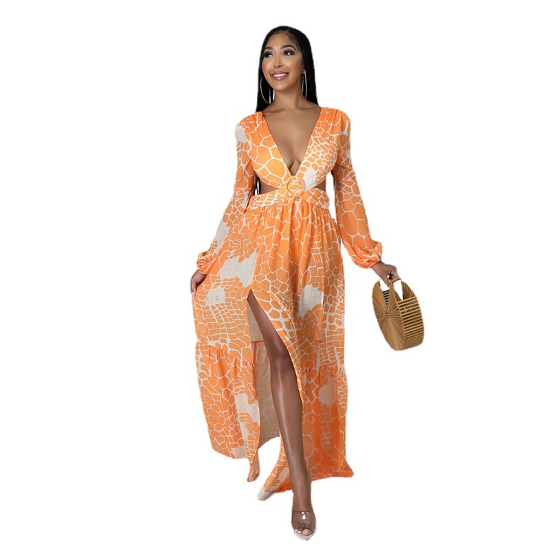 Vestido Holgado de Primavera y Verano para Mujer, Estilo Coreano, Estampado, Falda Irregular de Estilo Europeo y Americano con Temperamento Elegante, HX036, Amazon Cross-Border image 1