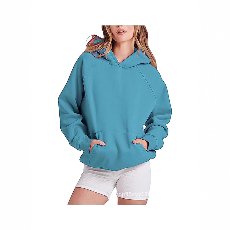 Cross-Border Amazon European and American Women's Hooded Sweatshirt 3D Pure Color Sweatshirt One-Piece Drop Shipping Women's Long-Sleeved Men's and Women's Same Style