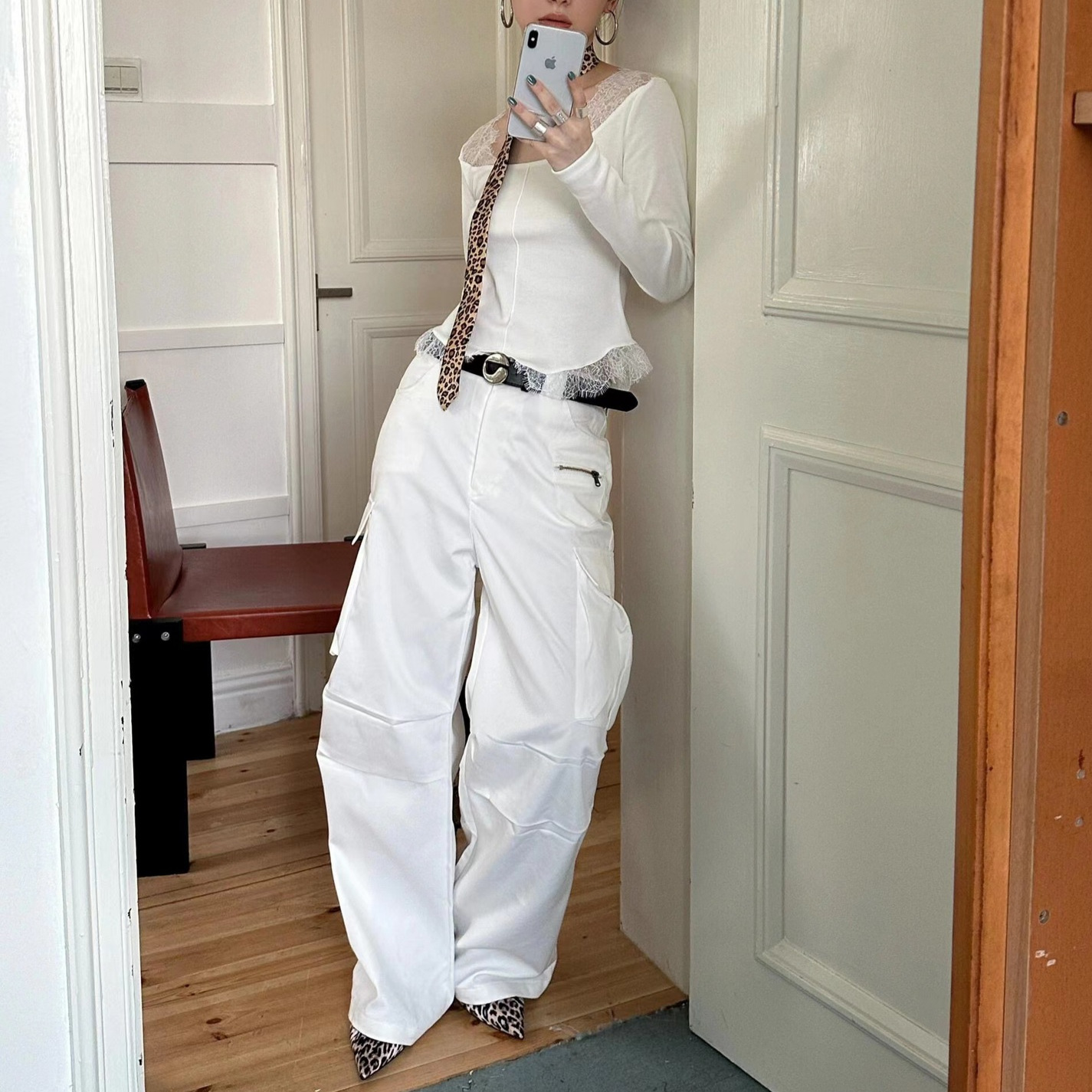 American Washed Old Multi-Pocket Low-Waist Overalls Women's 25 Hiking Outdoor Loose Casual Parachute Pants Trousers