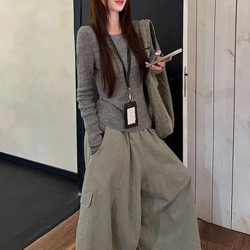 韩系高腰显瘦工装裤百搭马甲针织衫两件套女2025秋季新款时尚套装|undefined